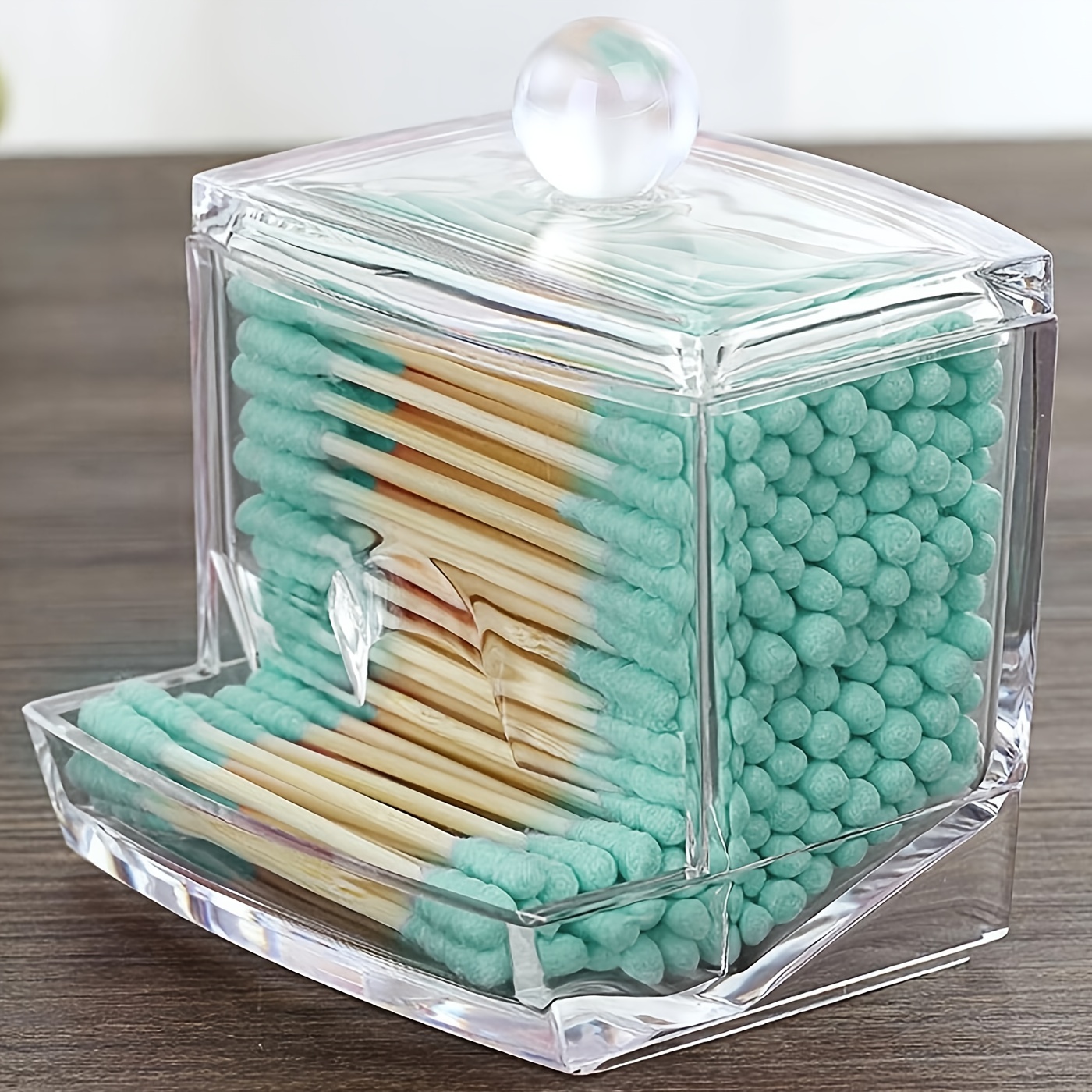 1pc Acrylic Cotton Swabs Storage Holder With Lid