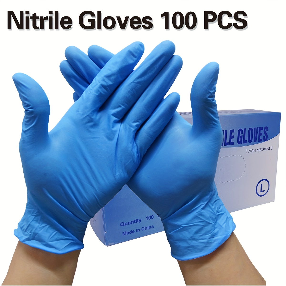 SereneLife 100 guantes desechables de nitrilo, guantes industriales suaves,  guantes de vinilo sin polvo, sin látex, suaves y cómodos, talla L, 100