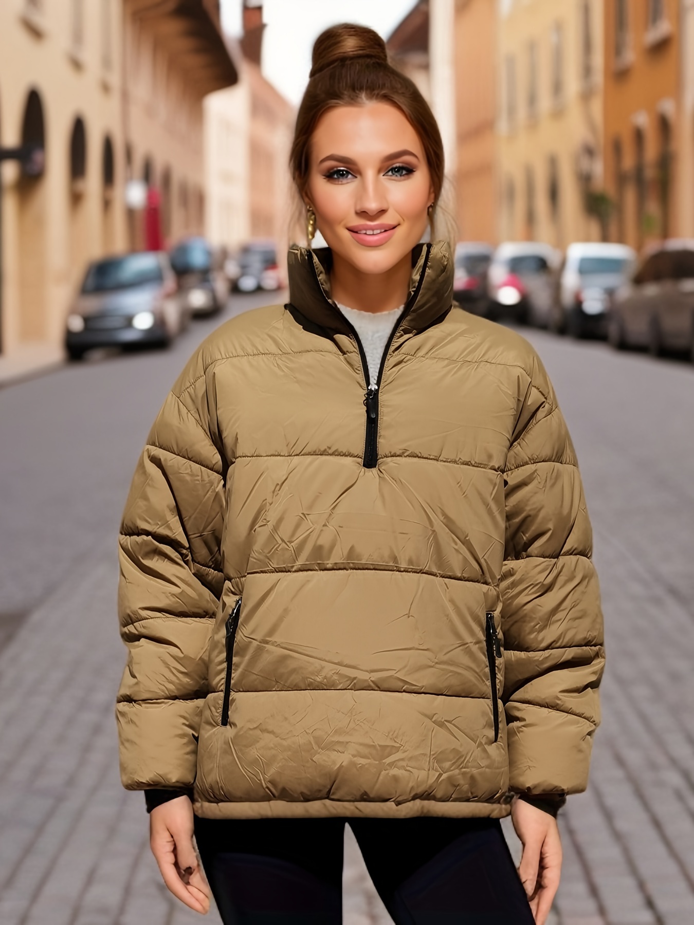 TOWED22 Womens Winter Quilted Jackets Cotton Coat New Long Sleeve Stand  Collar Quilted Casual Women's Warm Jacket (Orange, M) 