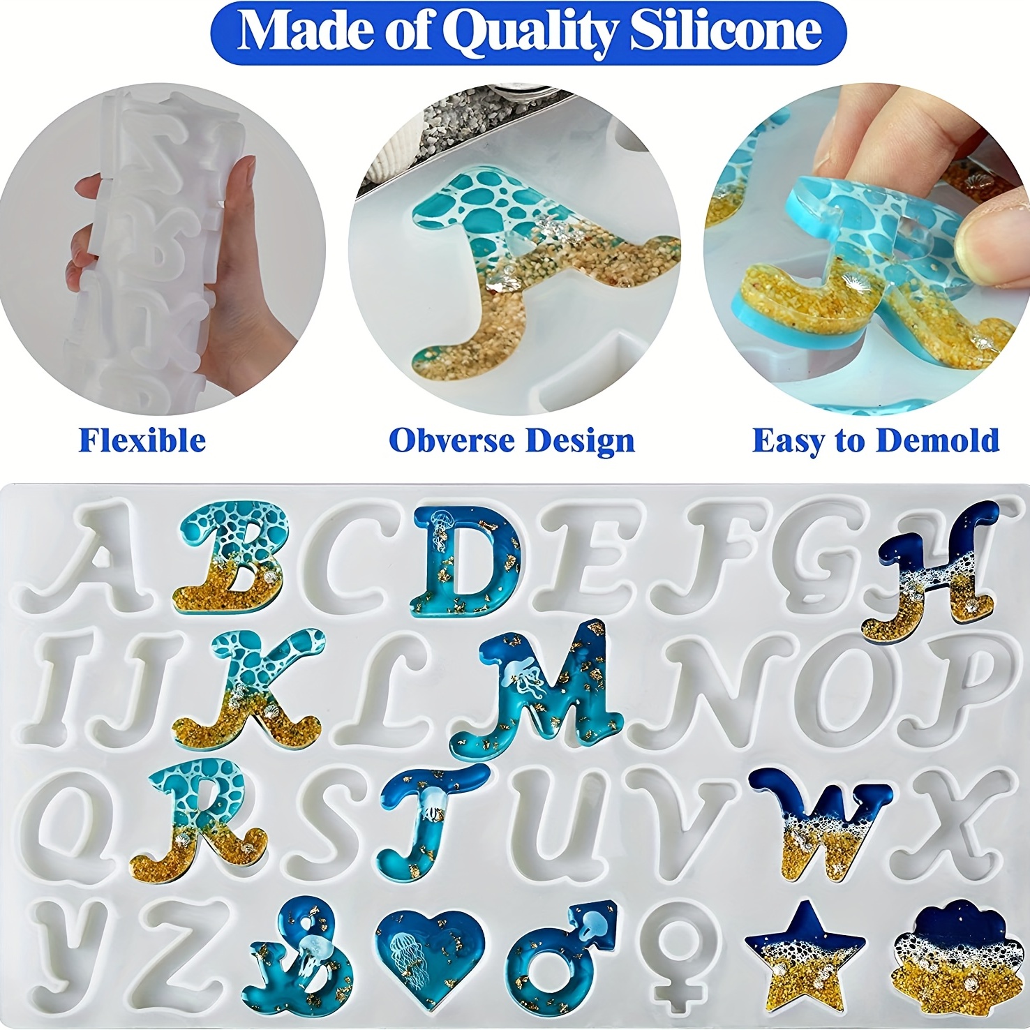 Yalulu Large Alphabet Resin Silicone Mold, English Letters DIY Jewelry  Making Epoxy Craft Casting Resin Casting Molds Jewelry DIY Making (AZ,1 Set)