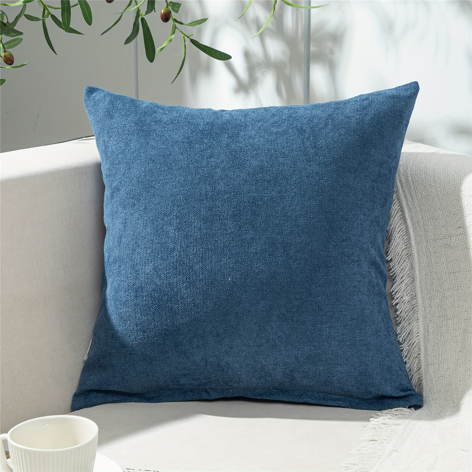 Solid Square Throw Pillow Covers Soft Chenille Cushion Case - Temu