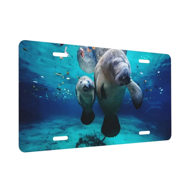 1PC West Indian Manatees License Plate Cover Close Up Of Flowercar Decoration License Plate Novelty Car Aluminum Car Dresser Tag 6x12 Inch