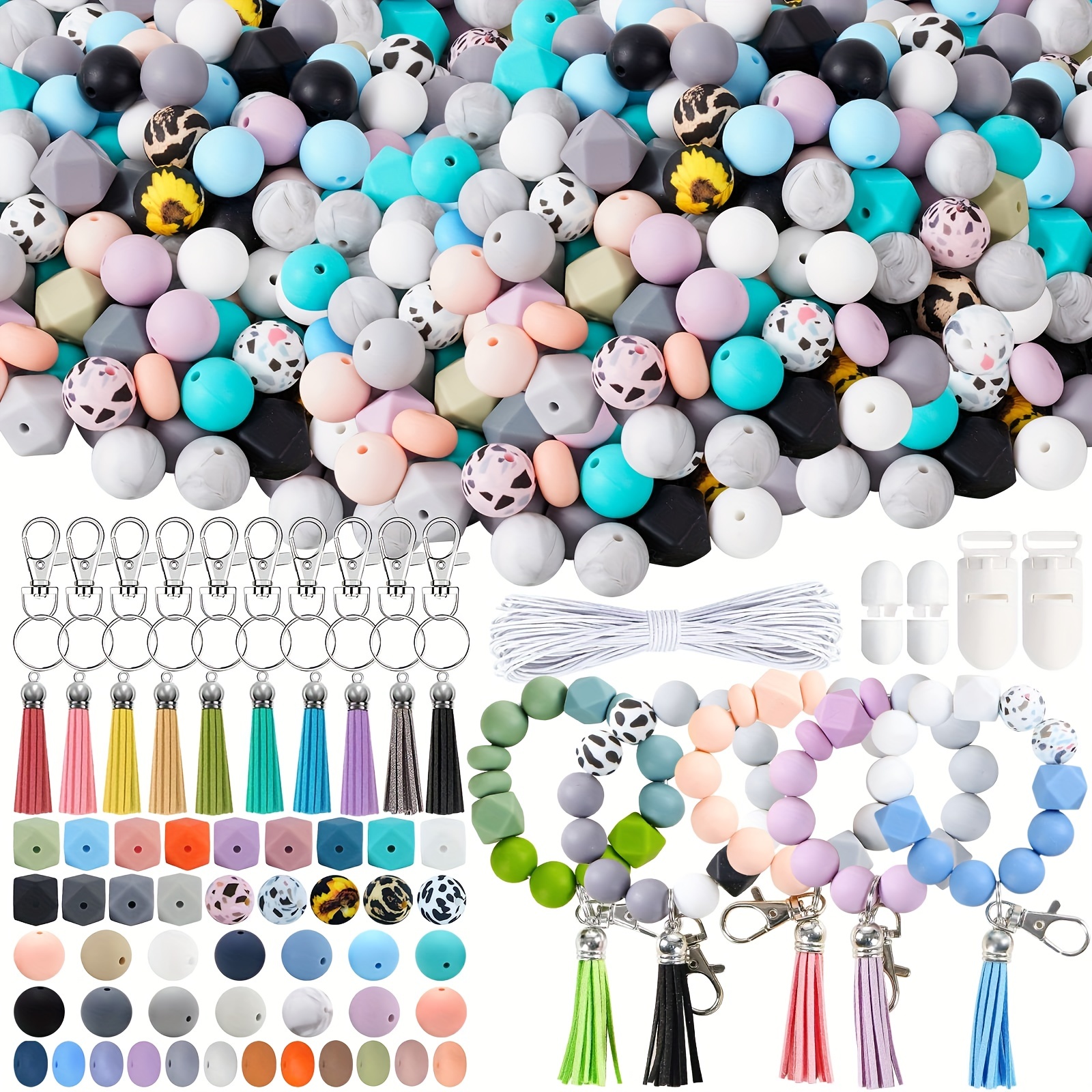 221PCS Silicone Beads for Keychain Making, Silicone Focal Bead