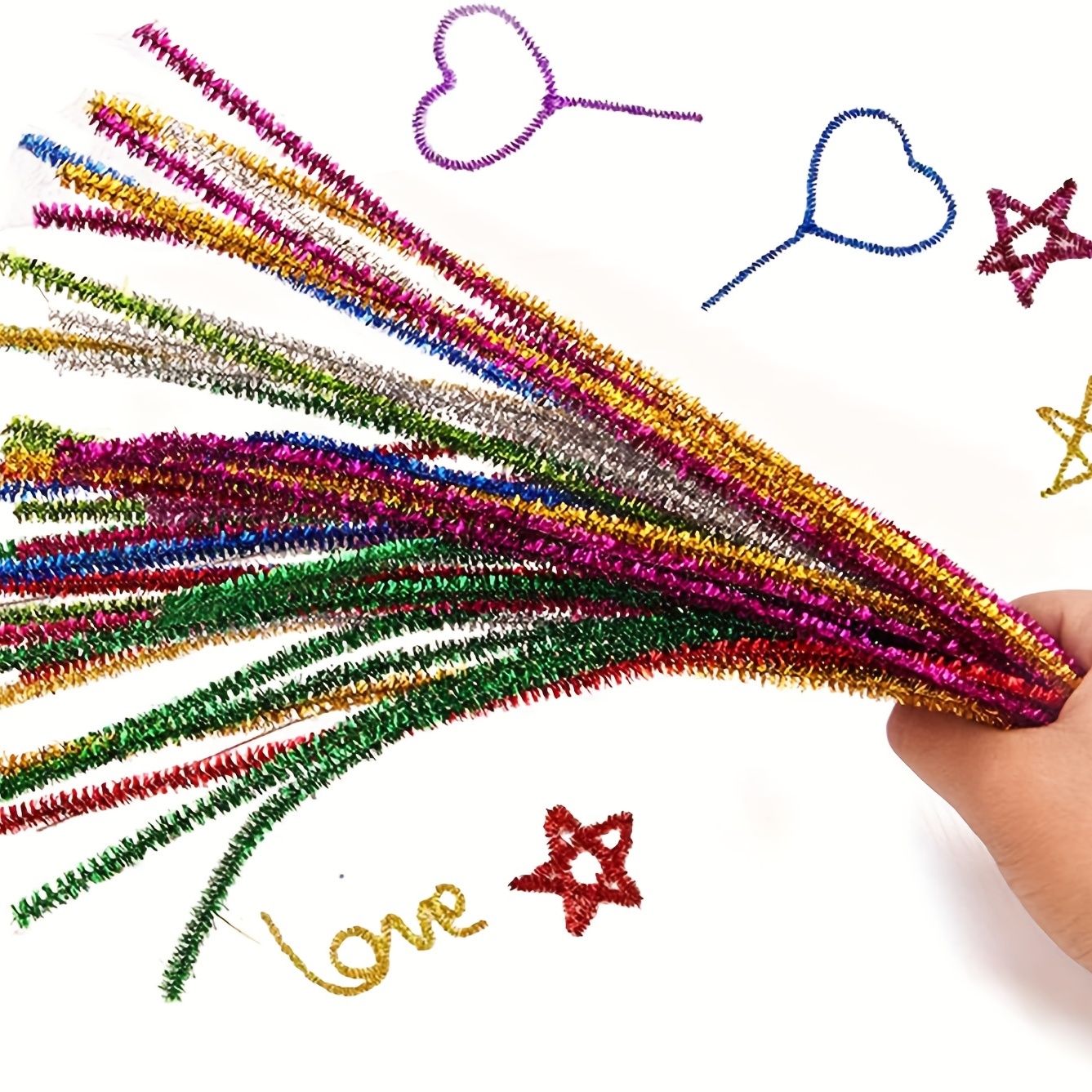 100 Pcs Glitter Pom Poms Twisted Stems Pipe Tinsel Pipe Cleaners