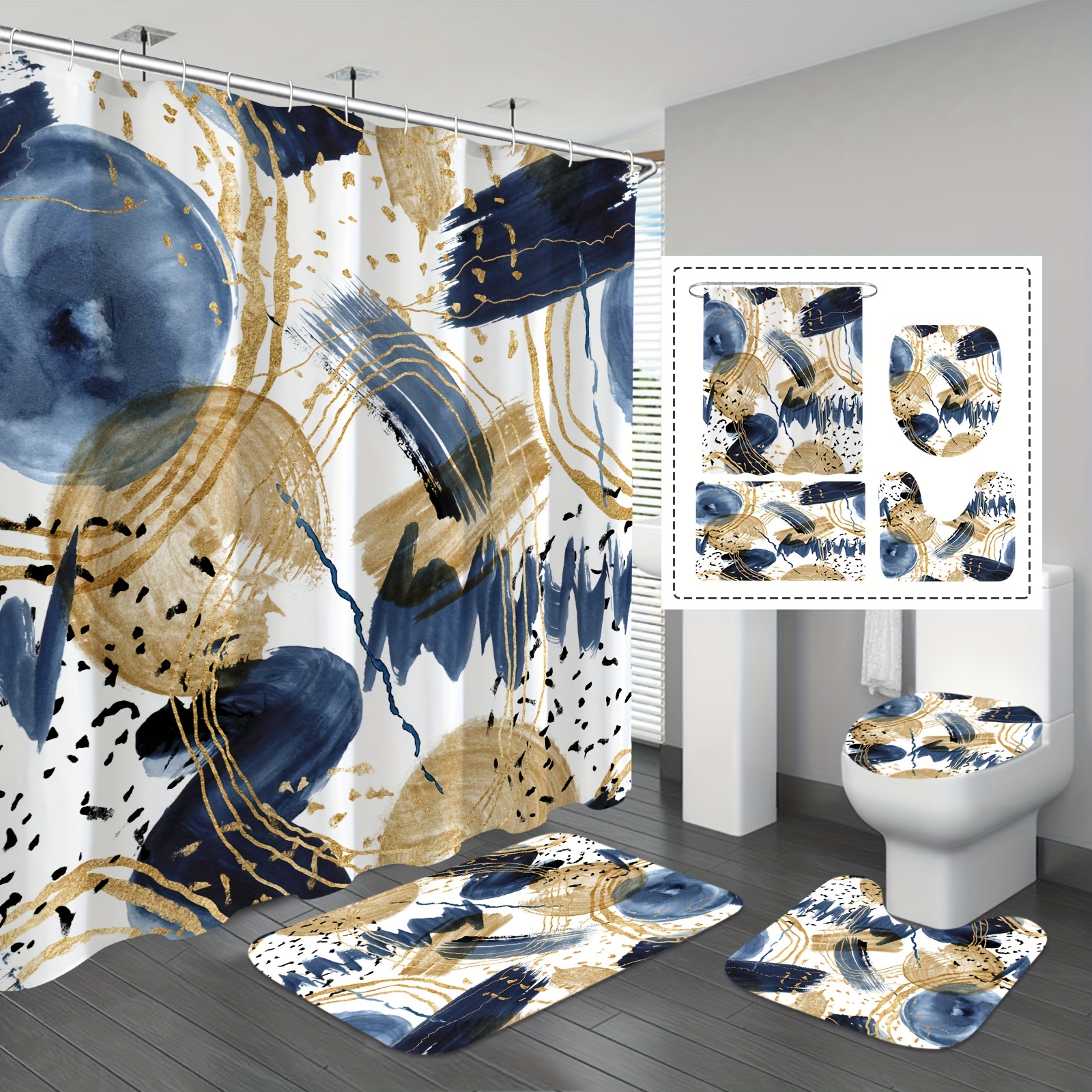 Shower Curtain Set Abstract Watercolor Waterproof Shower Temu Canada