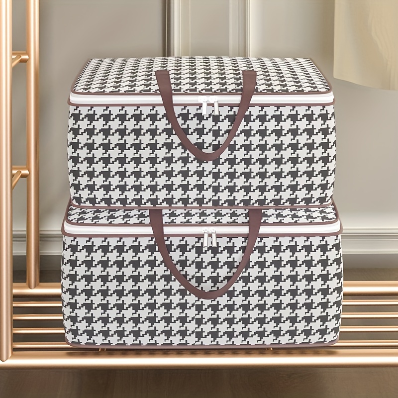 Houndstooth Blanket Storage Bags With Zipper Foldable - Temu