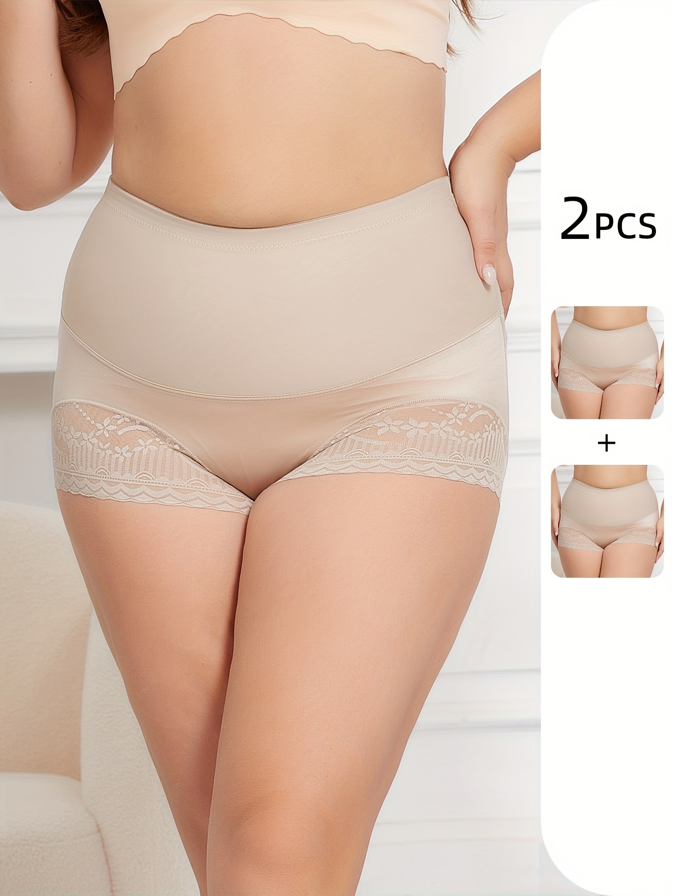Plus Size Solid Contrast Lace Sexy Panties Women's Plus High - Temu