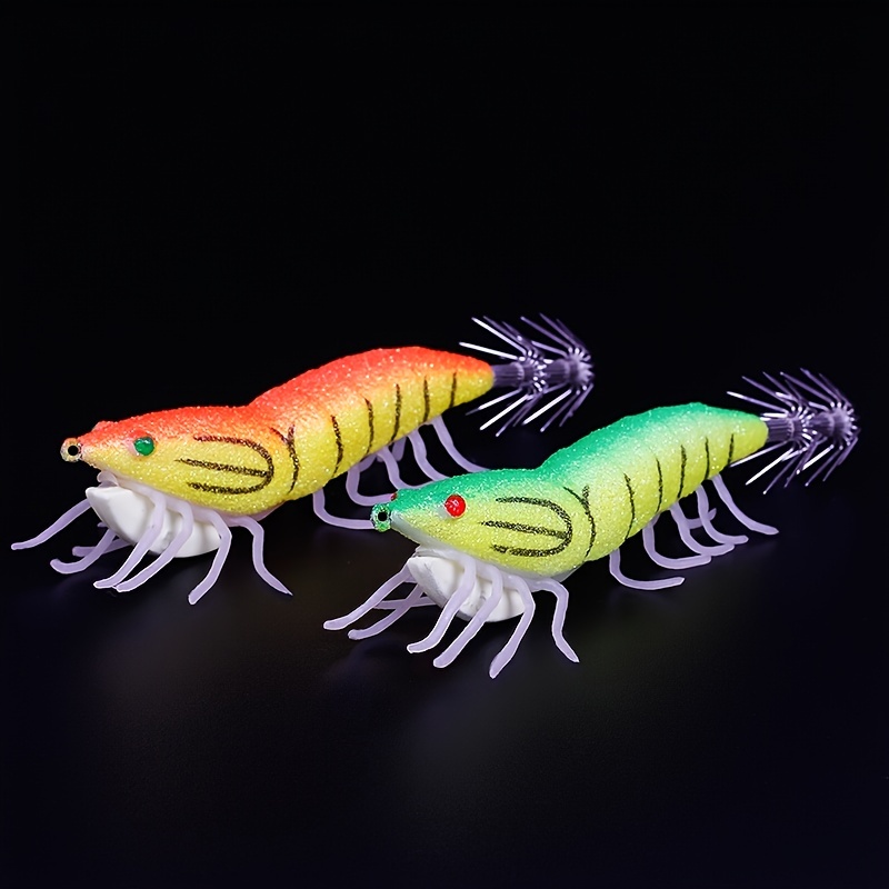 Yoone Lobster Bait Metal Hook Luminous Effect Soft Silicone Shrimps Squid  Hook Jigging Fishing Lures Fishing Tackle 