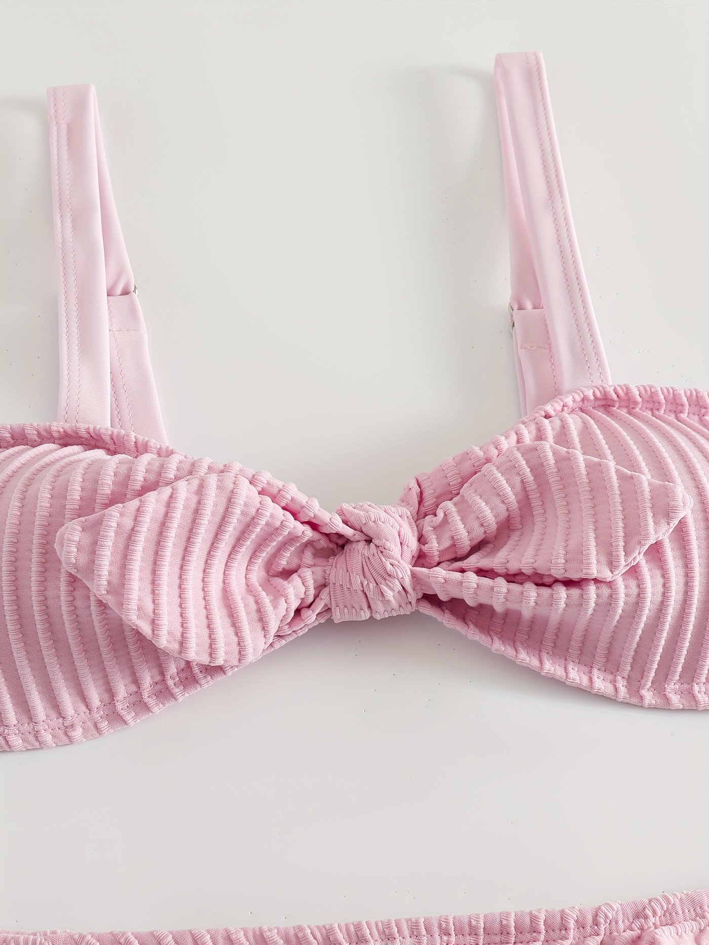 Pink Ruffle Bandeau Bikini Set Swimsuit (Cute)