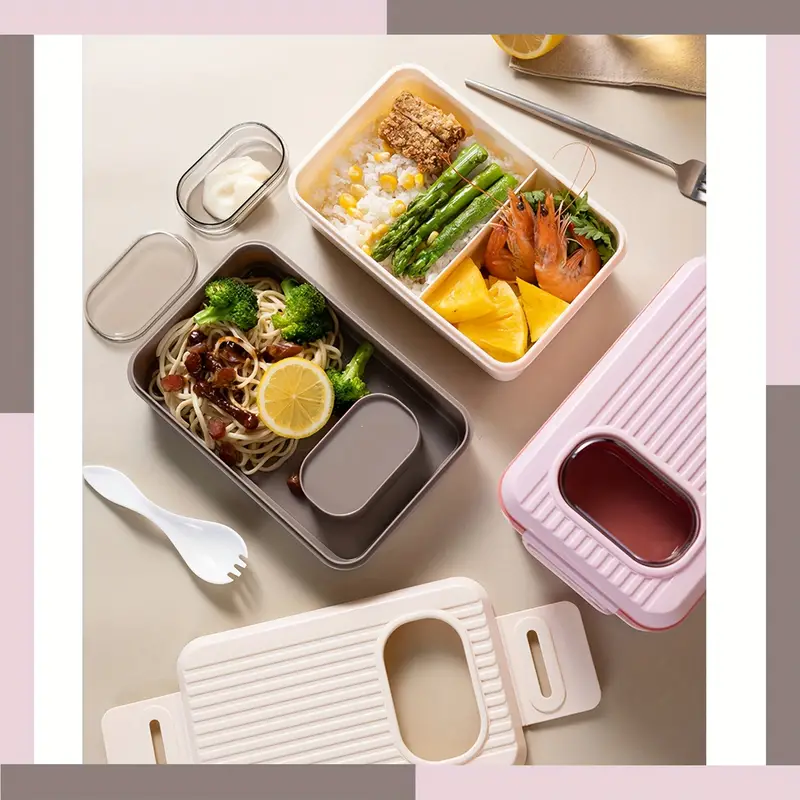 1set Lunch Box, Double Compartment Bento Box With Condiment Jar, Microwave  Lunch Box, Apartment Essentials, College Dorm Essentials, Back To School Su
