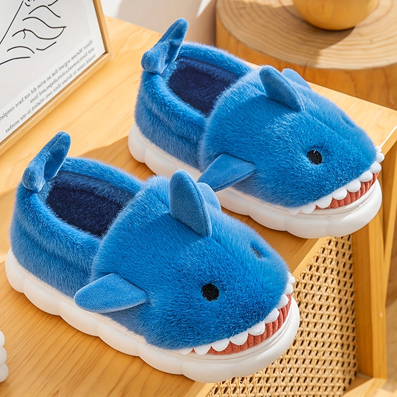 Mens Cartoon Shark Graphic Design Home Slippers Funny Animal Home