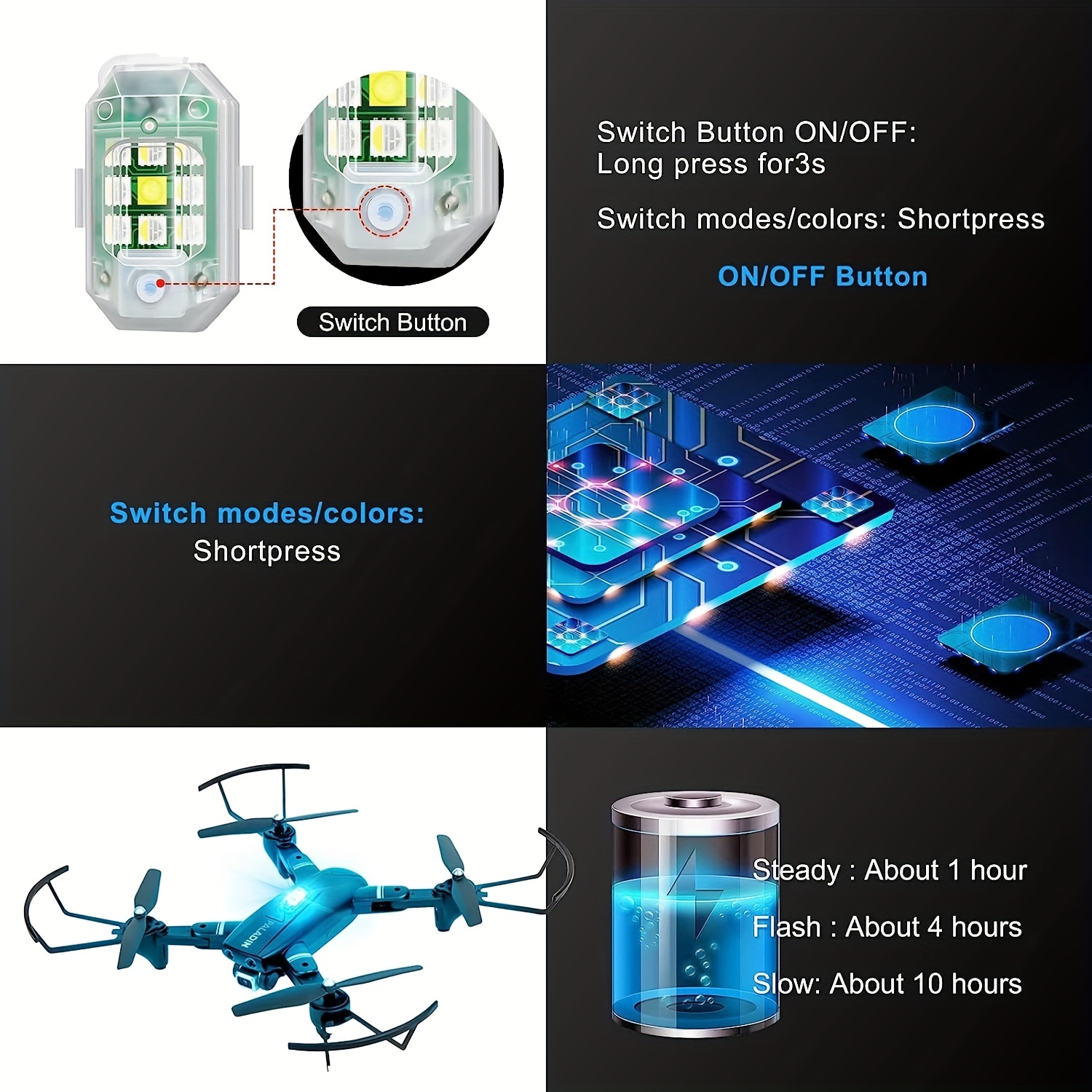 Drone Strobe Lights, 4Pcs RGB LED Anti-Collision Lighting Light with 40  Color Modes, USB Mini Night Flight Lights for DJI Mini 3 Pro/Air 2S/Mini