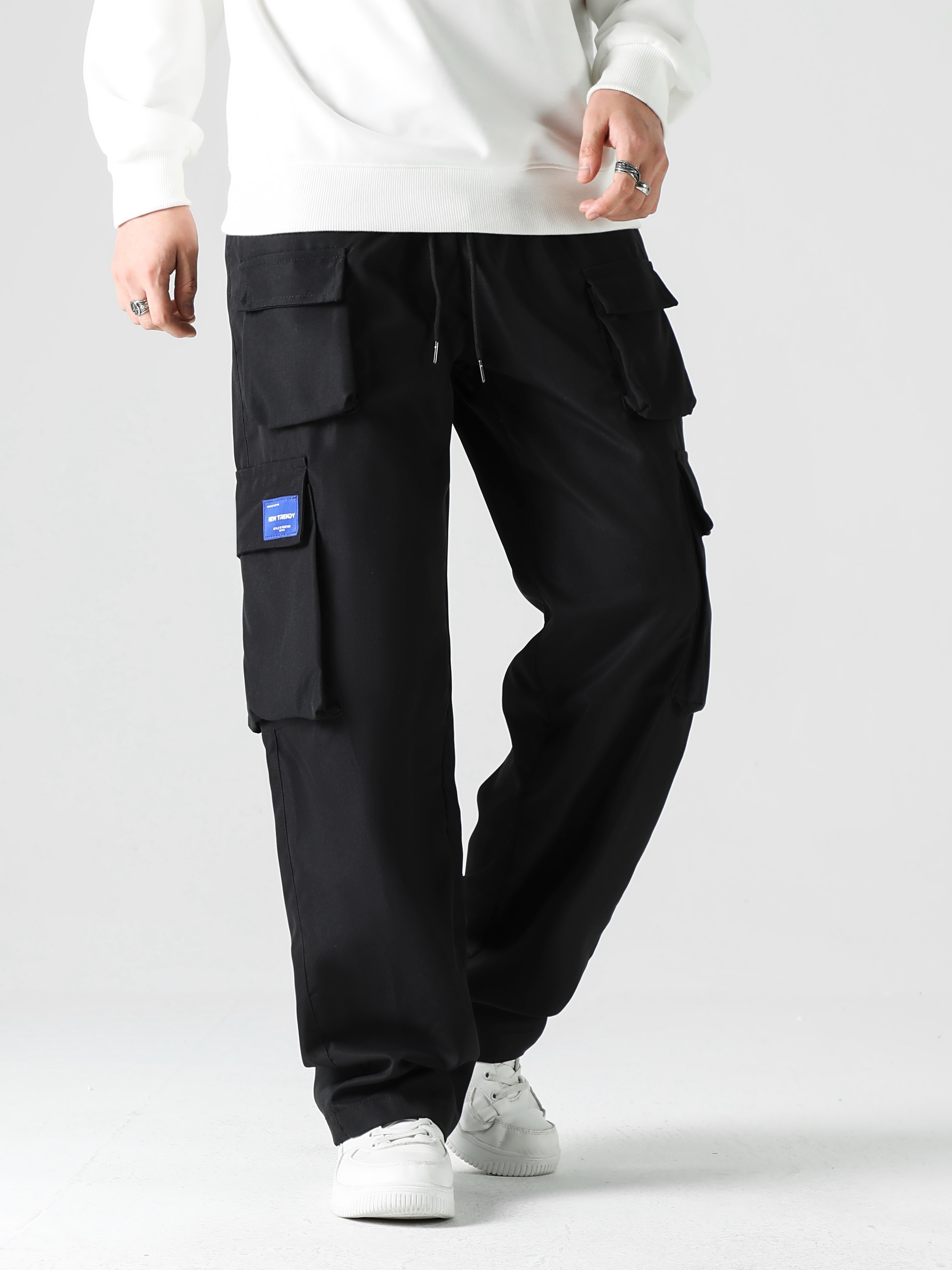 Men's Stylish Vintage Style Loose Solid Cargo Pants Pockets - Temu