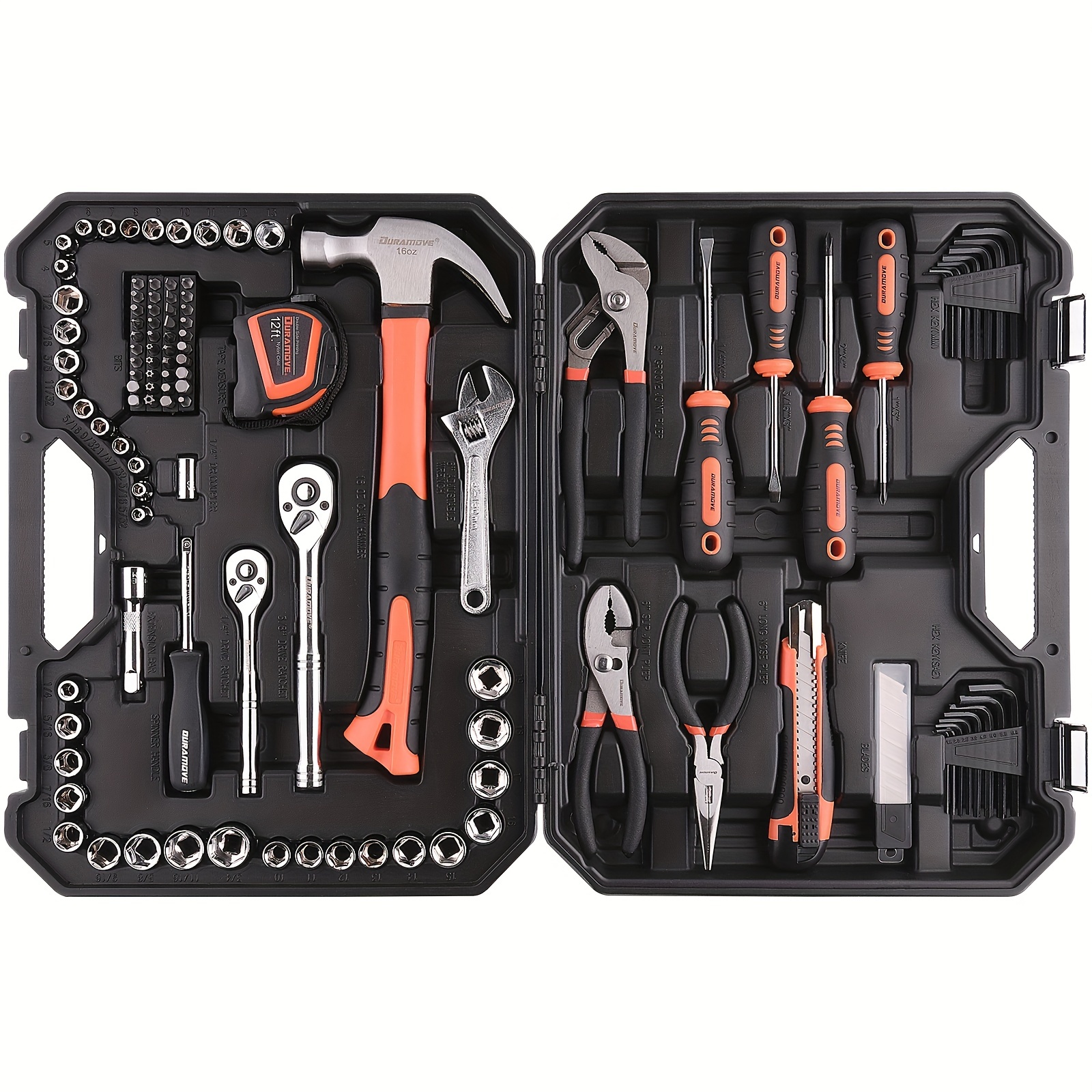 DURAMOVE Household Tool Kit for Homeowner, 58 Piece Home/Auto Repair Hand Tool Set with Tool Box, Mixed Tool Set for man,women,father,handyman
