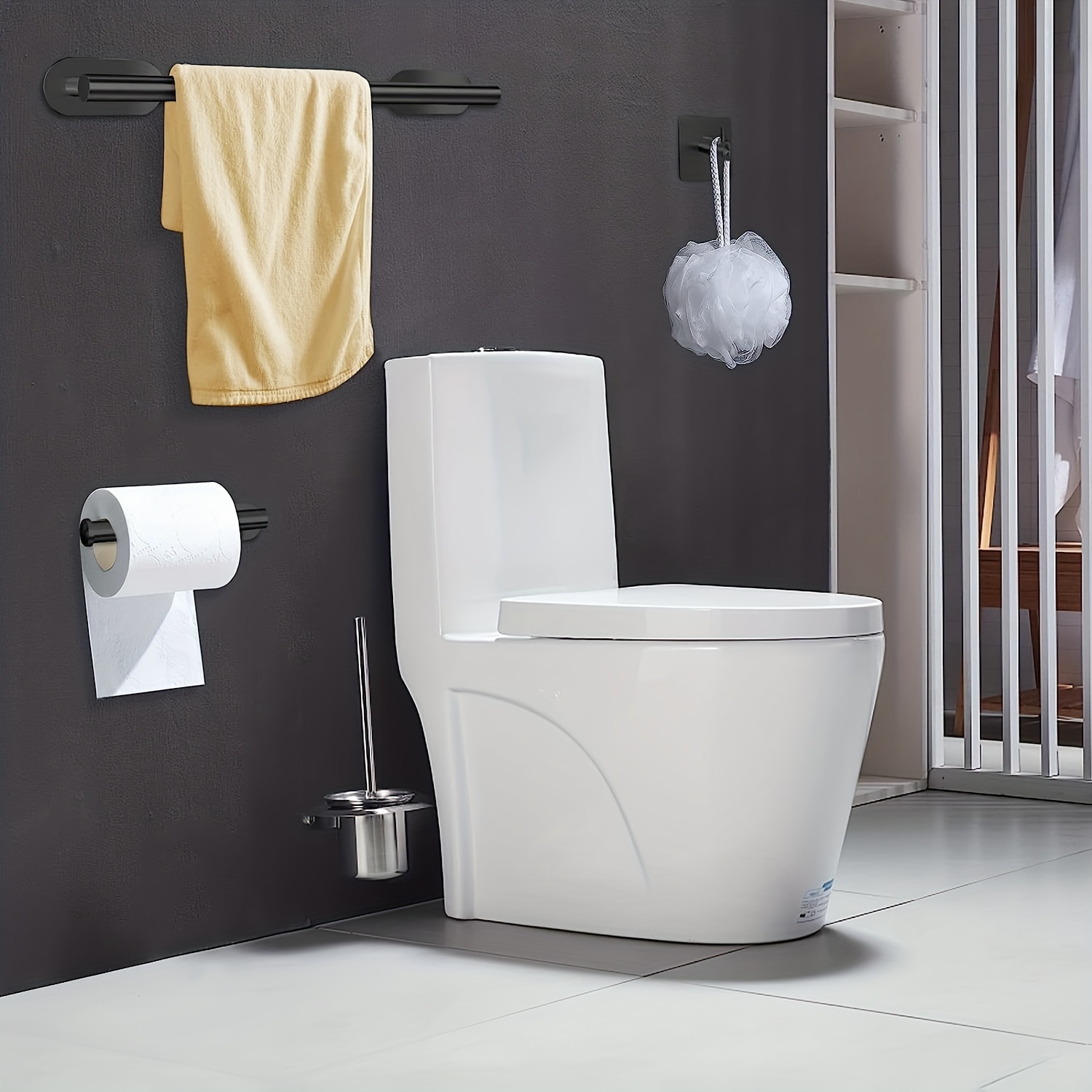  WRJAHCG Juego de toalleros para baño, estante de ducha,  accesorios espaciales de aluminio no perforado, juego de colgantes de baño,  toallero de papel, toallero de almacenamiento, juego de toalleros, B5 