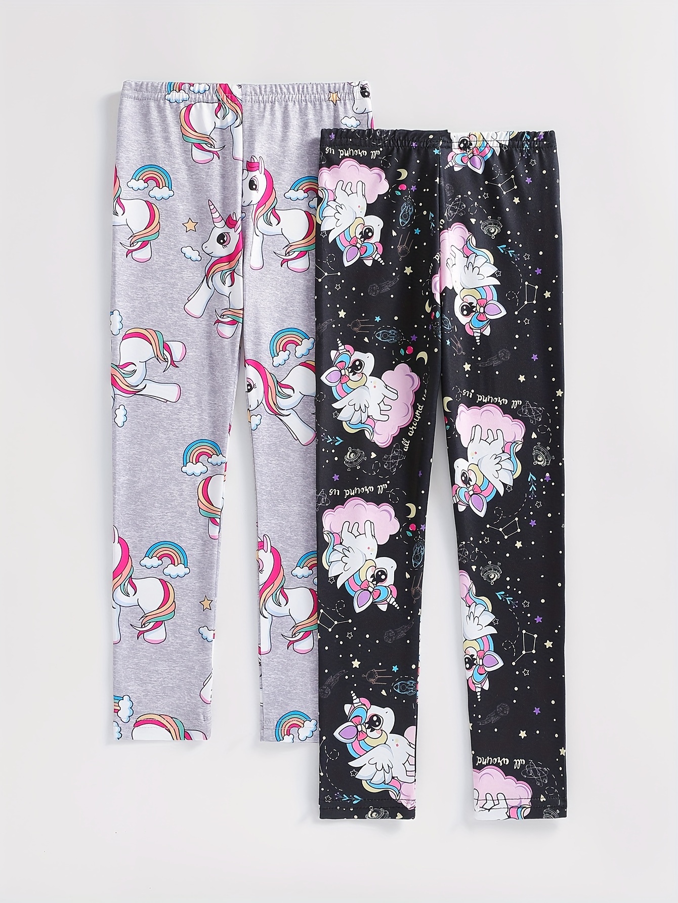 Girls Cartoon Unicorn Print Stretch Soft Leggings Elastic - Temu
