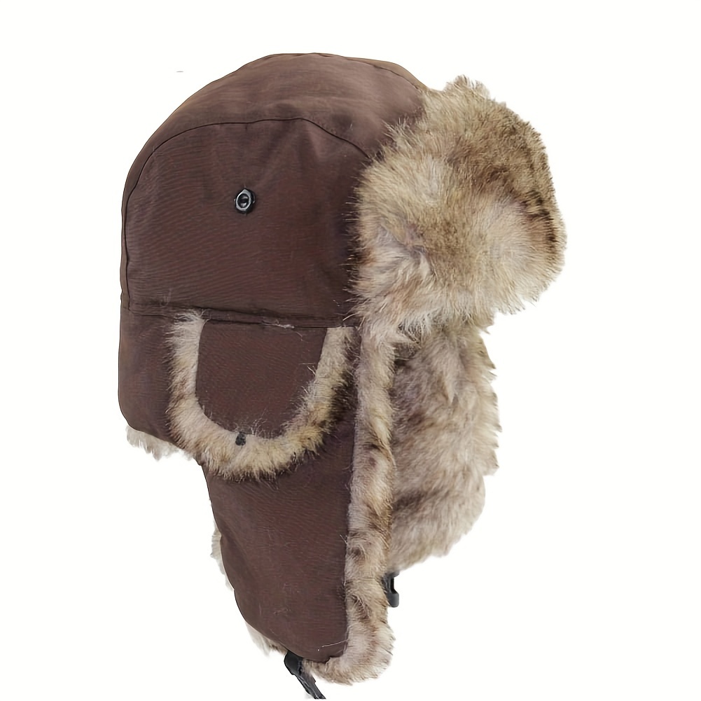 Winter Faux Fur Hat With Ear Flaps Windproof Bomber Hat Faux Fur Trapper  Trooper Hat Warm Soft Unisex Trooper Hat - Sports & Outdoors - Temu