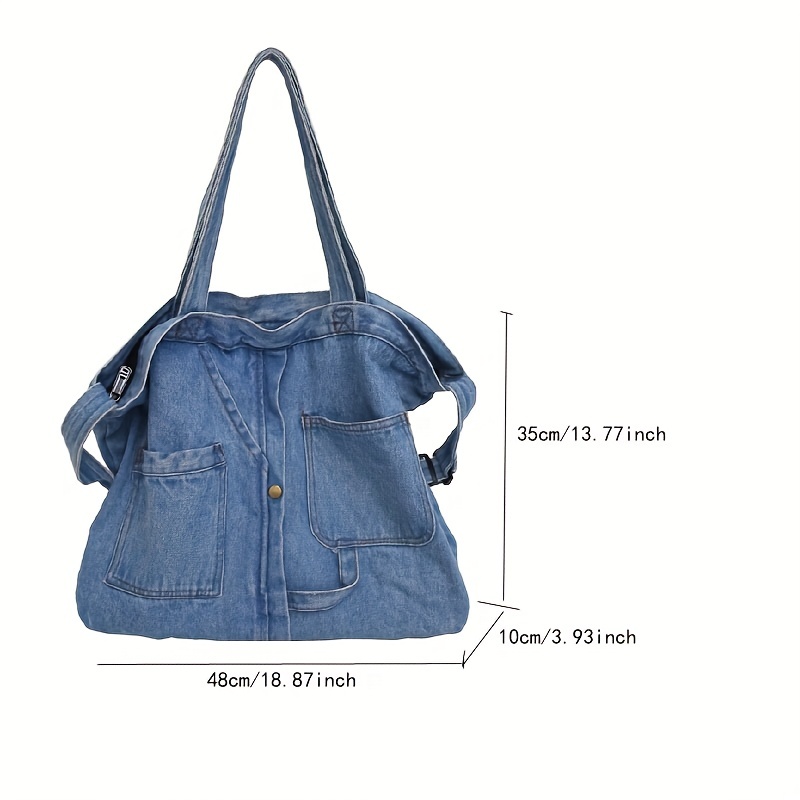 Vintage Denim Tote Bag, Niche Design Crossbody Bag, Large Capacity Handbag  For Schol Work Travel