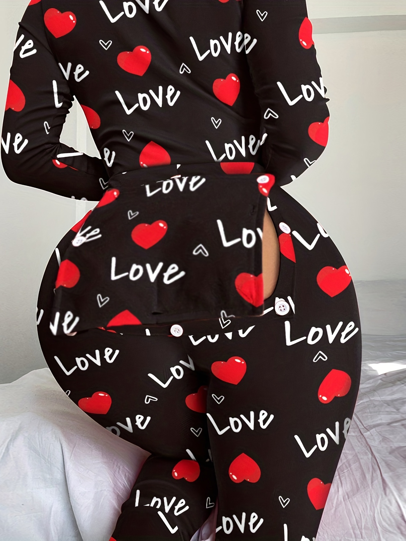 Heart Love Print Romper Valentine's Day V Neck Long Sleeve - Temu
