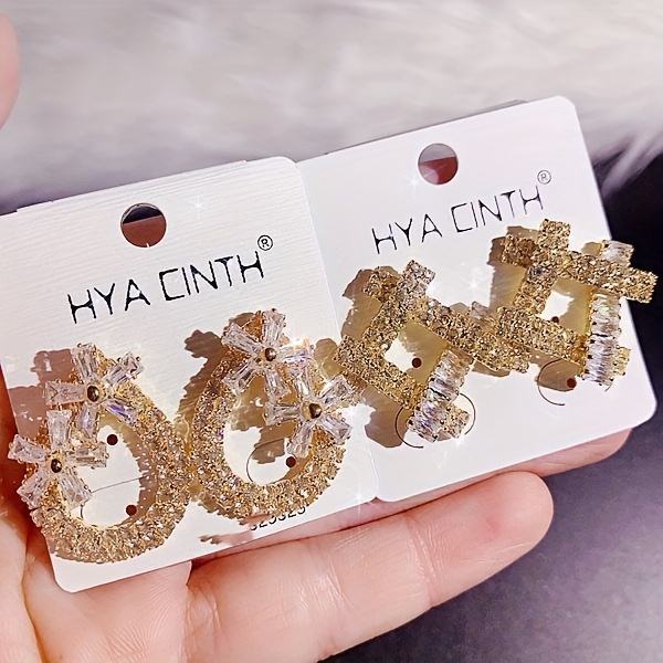 10 pairs lot shiny zircon decor dangle earrings simple luxury style zinc alloy jewelry gift for friends details 31
