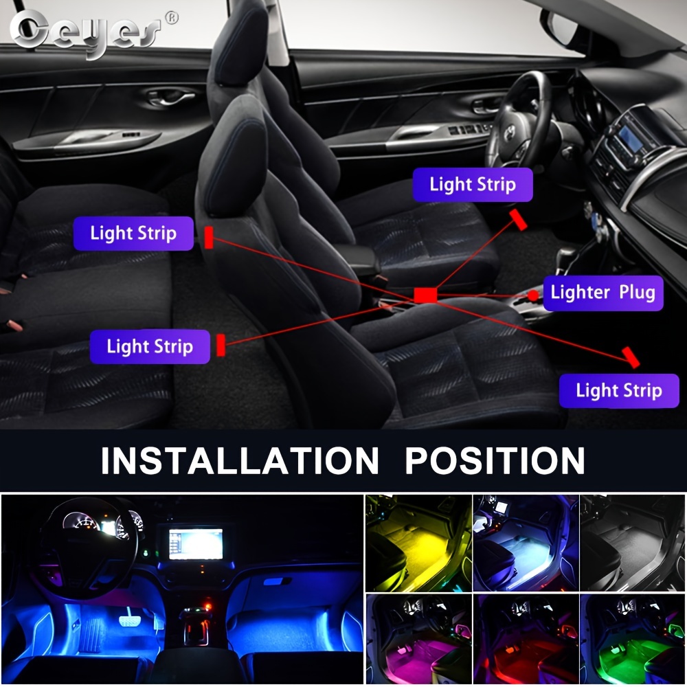 LEDCARE Bande lumineuse LED pour intérieur de voiture avec application sans  fil et télécommande, kit d'éclairage d'ambiance 9 en 1 RVB avec 4 lumières