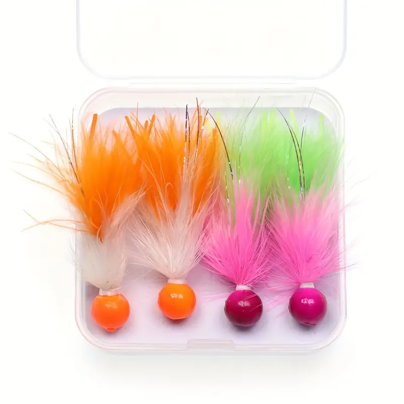 4pcs UV Orange Rose Jig Head, Crappie Jigs, Marabou Feather Ice Fishing  Lure For Trout Bluegill Perch Walleye Bass