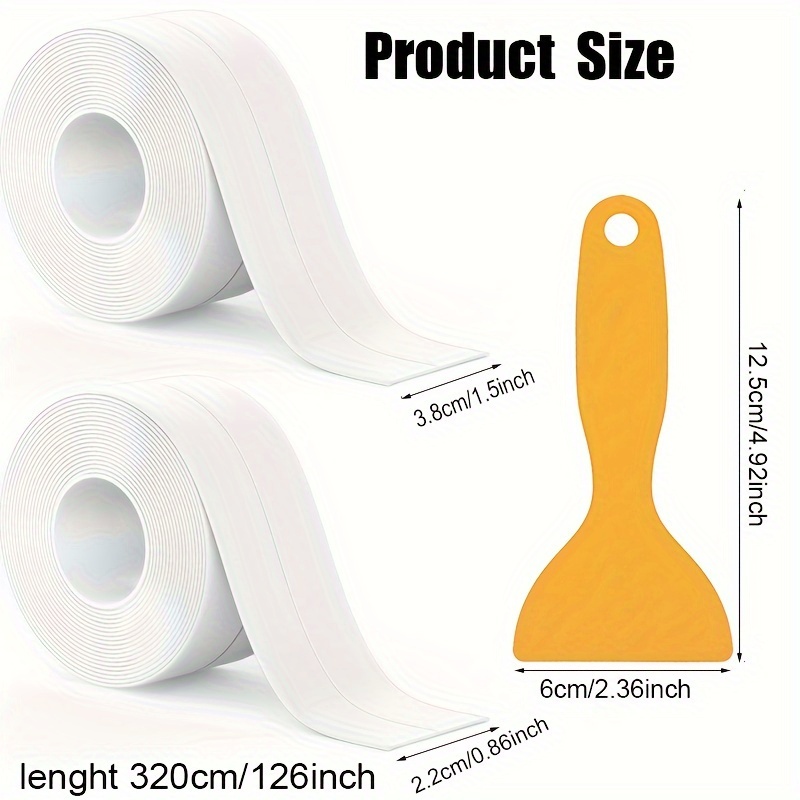 3.2m*2.2cm Bathroom Silicone Sealant,Sealing Tape,Self Adhesive Sealing Tape  Waterproof for Bathtub,Shower,Toilet,Kitchen,Sink,Floor,Wall,Corner Prote
