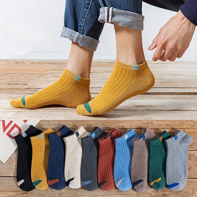 

10 Pairs Of Mixed Colors Socks, New Spring And Summer Men's Boat Socks, Thin 1 Bar Shallow Cut Retro Breathable Invisible Socks