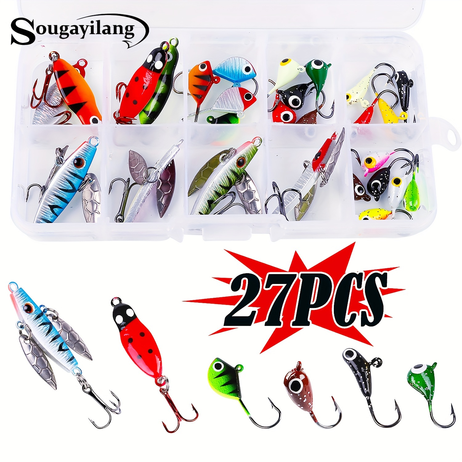 Sougayilang 27pcs Ice Fishing Lures Set, Fishing Hooks Tackle Kit For  Saltwater And Freshwater Bass Trout Salmon Pike Walleye Winter Fishing  Tackle Se