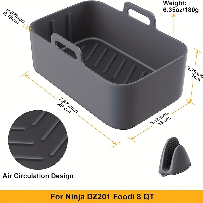 2Pcs Air Fryer Silicone Liners Rectangular for Ninja Foodi Dual DZ201  8QT/DZ090 6QT, MMH Reusable Airfryer Pot Replacement Baking Tray Basket  Insert 