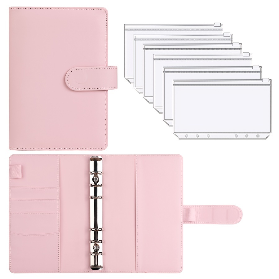 

1set, A6 Macaron Color Pu Leather Cover 6-hole Budget Loose-leaf Folder With 6 Coin Zippered Bags