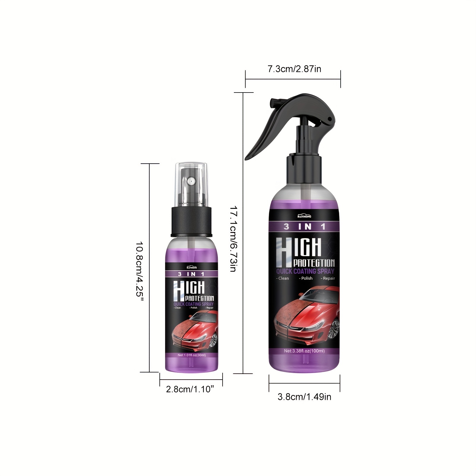  3 in 1 High Protection Quick Car Coating Spray, High Protection  3 in 1 Spray, 3 in 1 Ceramic Car Coating Spray, Quick Coat Car Wax Polish  Spray for Cars, Easy