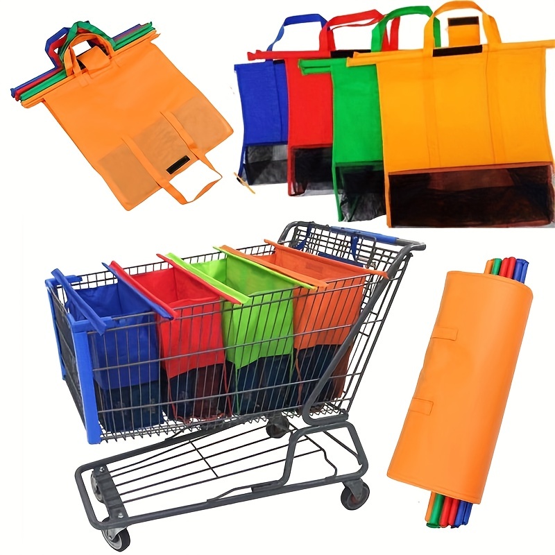 4pcs reusable cart trolley storage bag supermarket shopping bag foldable grocery shopping bag sorting bag for travel use 1