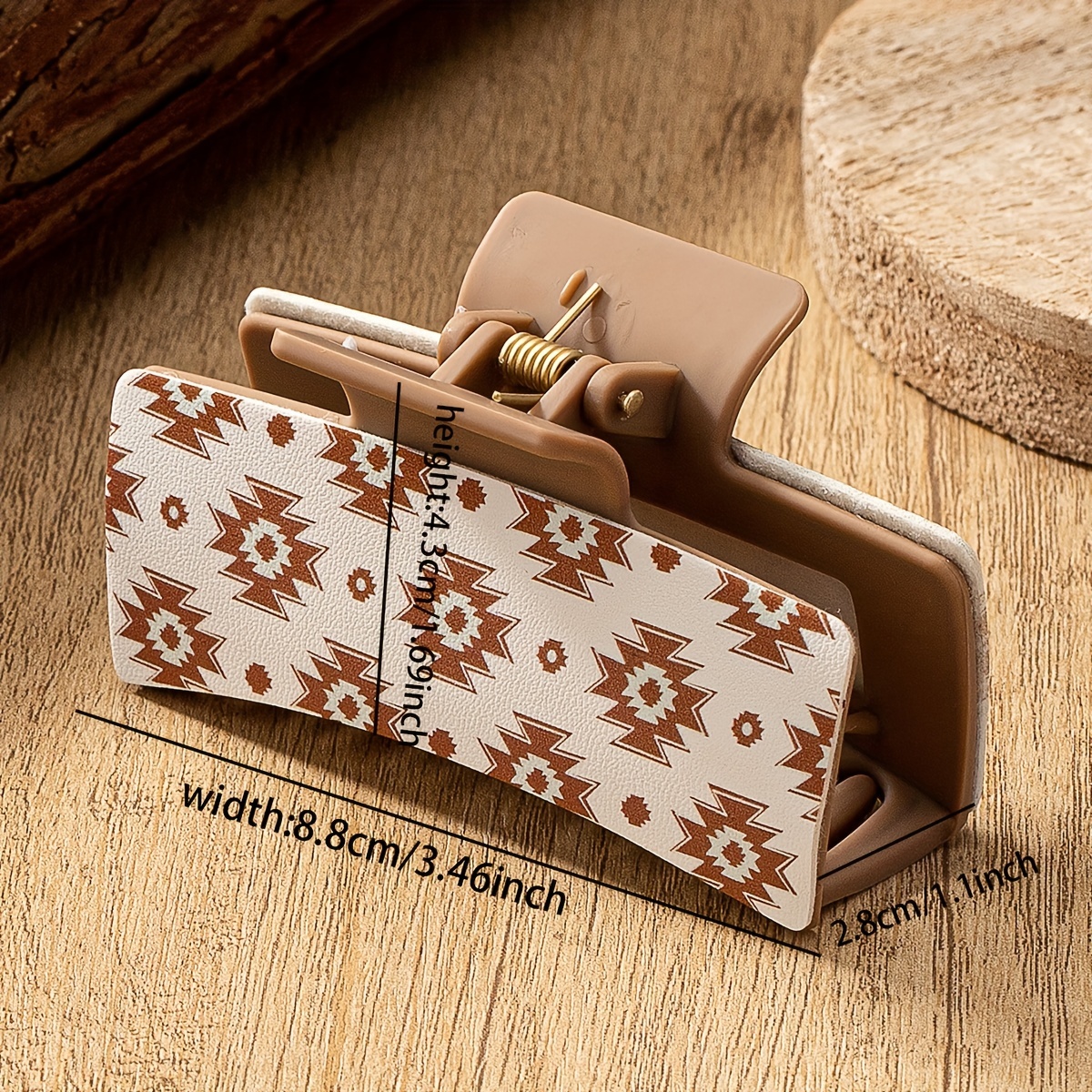 1 pc matte color acrylic pu leather western tribe concho print hair claw clip mid west hair accessories gift for cowgirl presents for friends mother wife details 3
