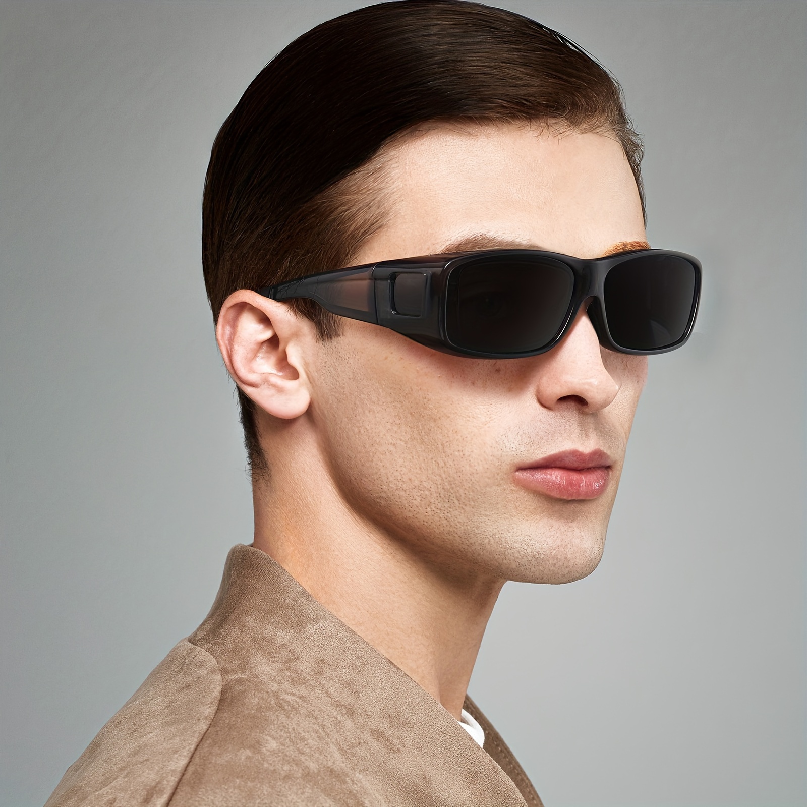 1pc Mens Wrap Around Fit Over Glasses Polarized Sunglasses Unisex