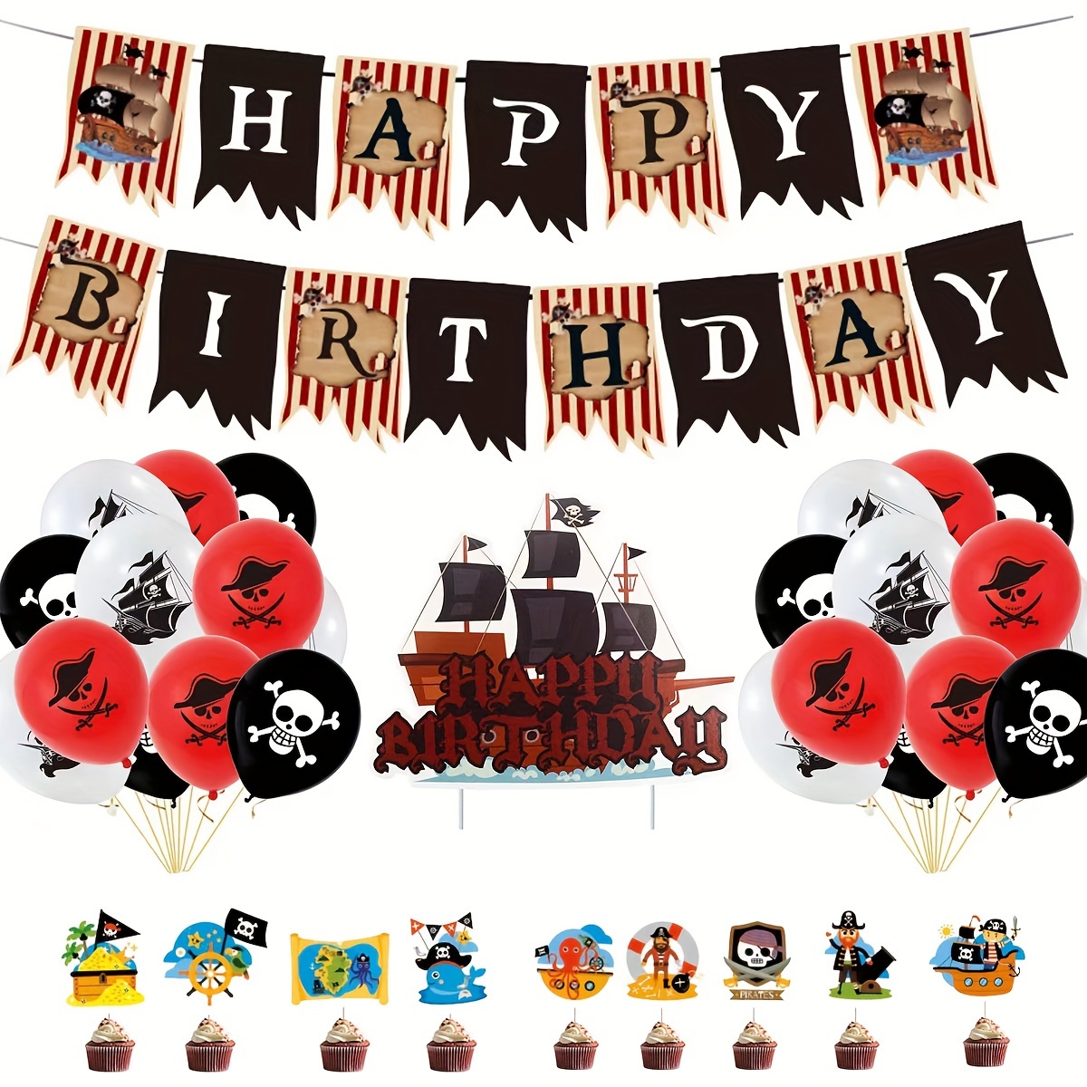 Cheap Pirate Party Decorations include Banner Cake Toppers Latex