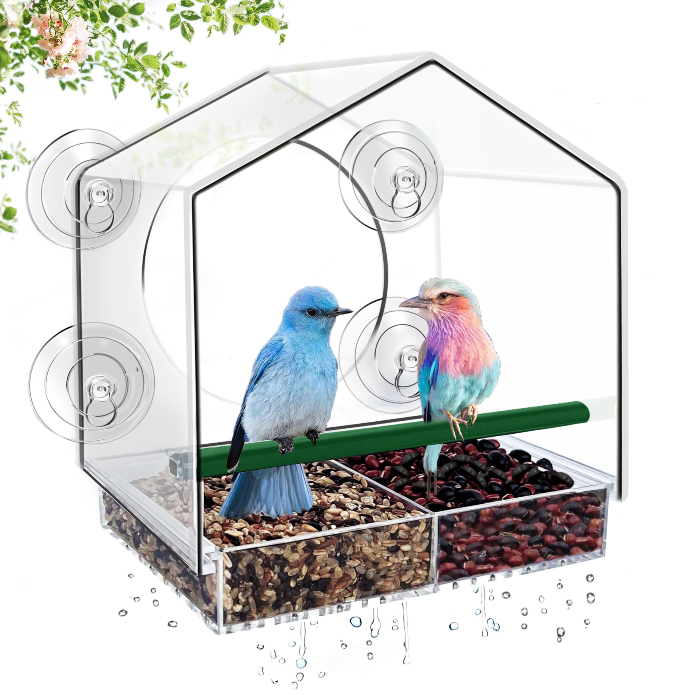  VUDECO Acrylic Clear Window Bird Feeder with Strong