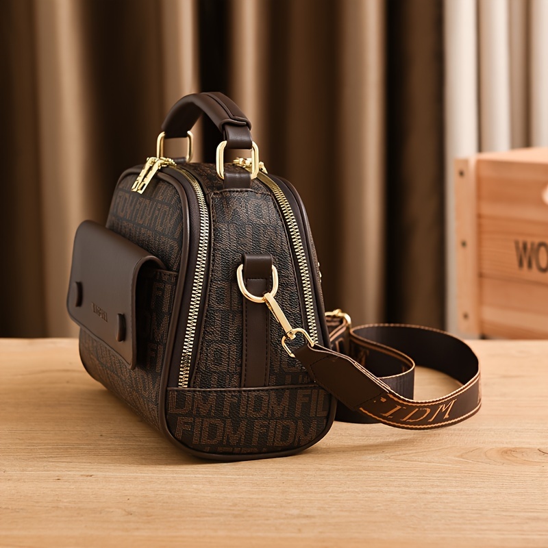 sac à bandoulière vintage imprimé lettre, sac à main tendance à fermeture éclair pour téléphone, rouge à lèvres, sac à bandoulière décontracté parfait pour un     Détails du produit 0