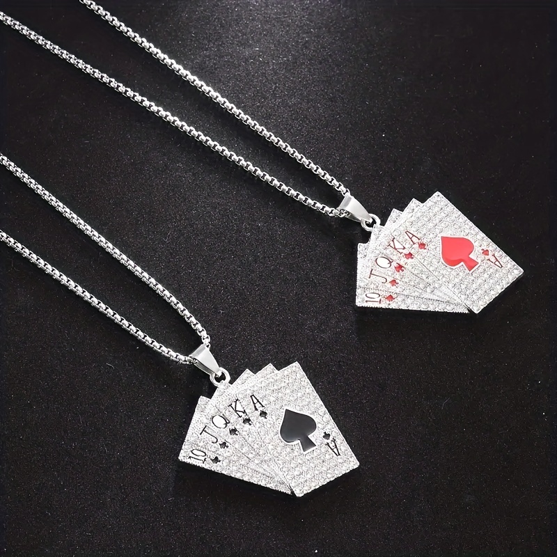 

1pc Hip-hop Style Poker Card Pendant Necklace, Punk Stainless Steel Poker Jewelry Gift For Boys