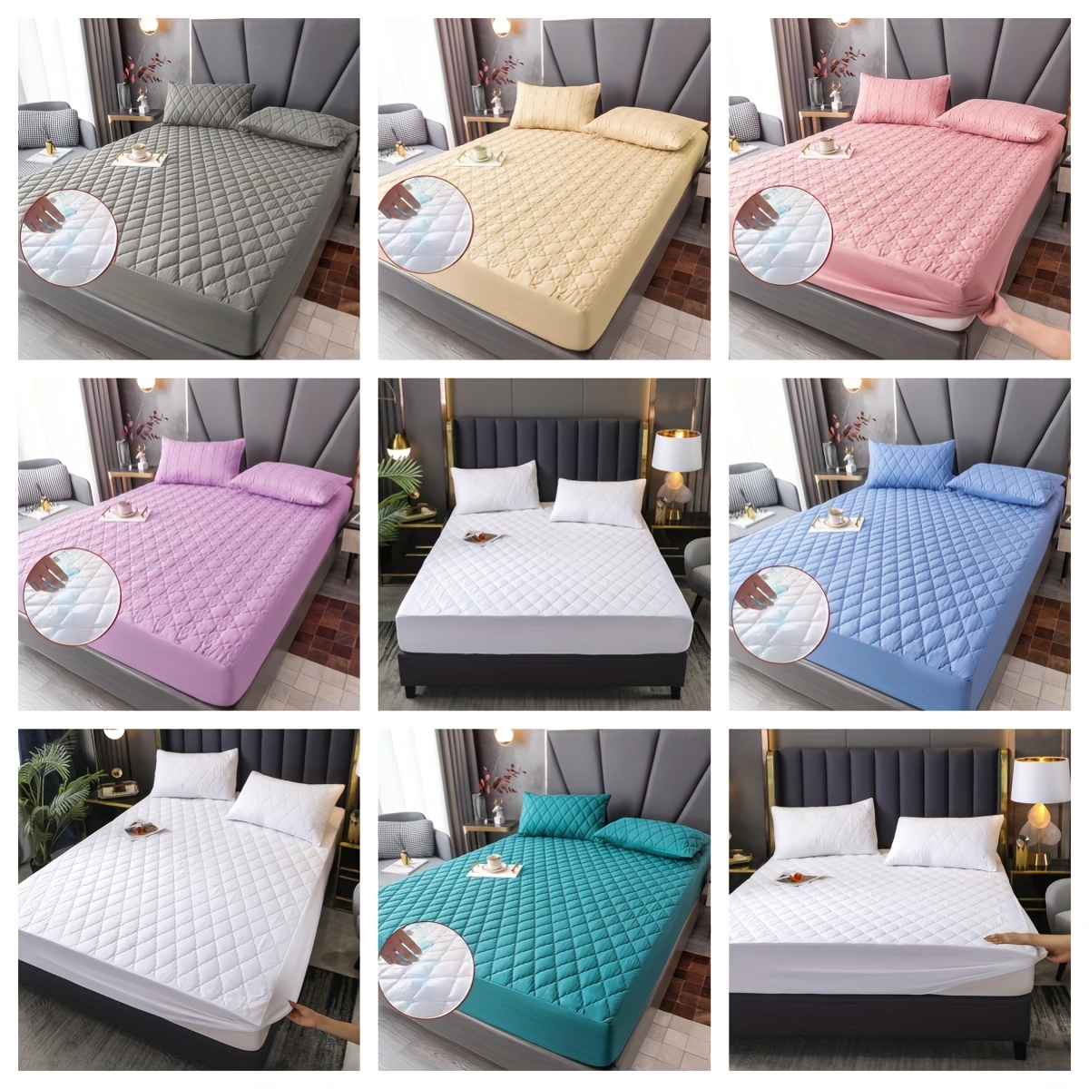 3pcs Fitted Sheet Set 1 Fitted Sheet 2 Pillowcases Waterproof Bed Cap