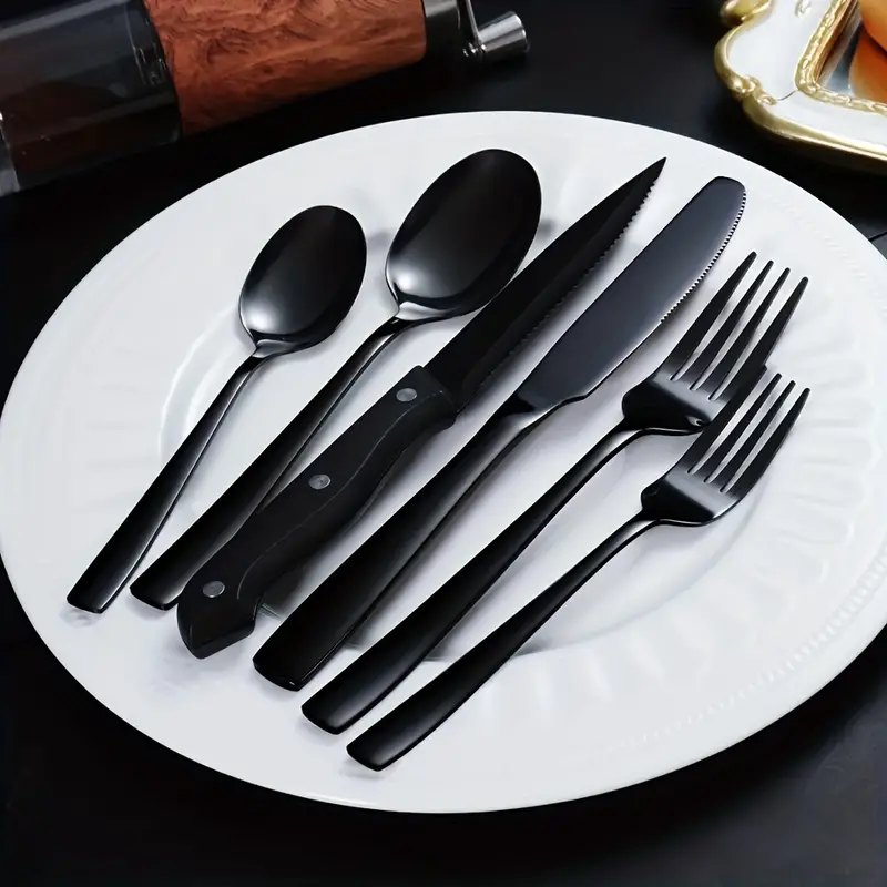 Silverware Set With Steak Knives Stainless Steel Flatware - Temu