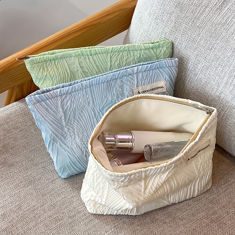 

1pc Basho Leaf Design Large Capacity Zipper Cosmetic Bag Suitable For Women's Outdoor Traveling