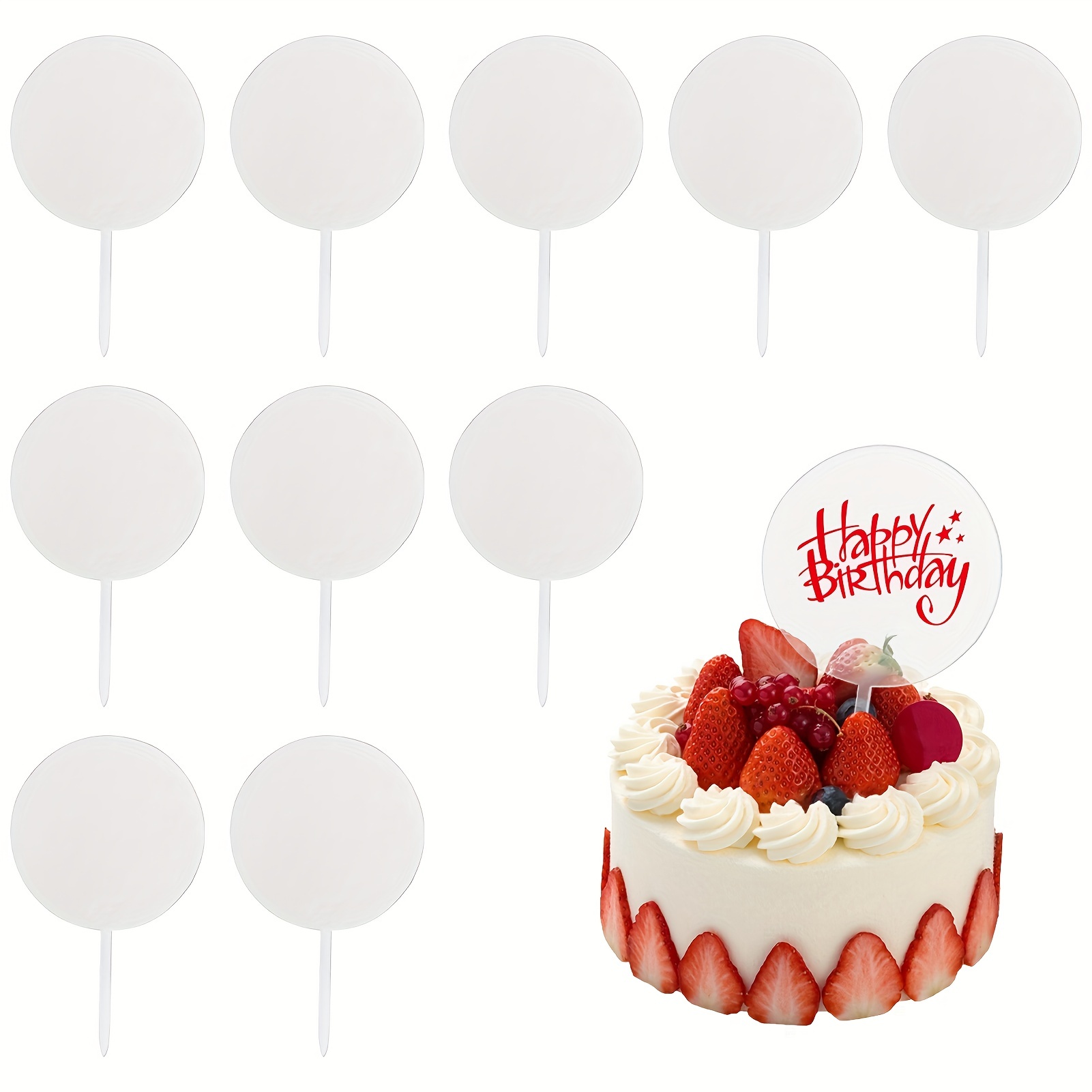 Acrylic Cake Topper Round Cupcake Topper Blank Cake Topper Stick,DIY  Acrylic Cake Topper Blank Circle Cake DecoratingKit