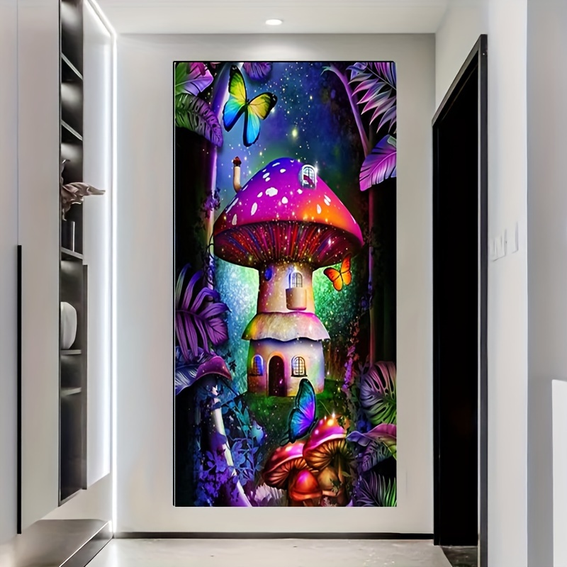 5d Diamond Painting Kit Mushroom House Landscape Mosaic Full - Temu