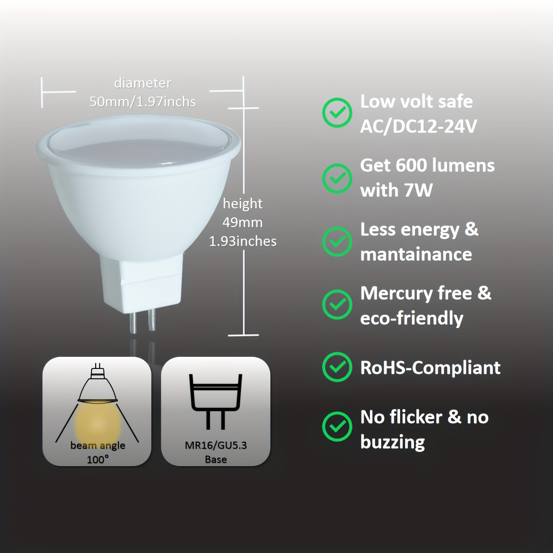 24V DC | 3 Watt | MR16 LED Track Light Bulb | GU-5.3 Base