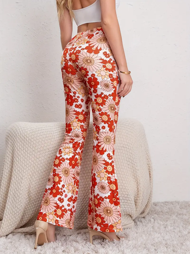 Floral Print Flare Leg Pants Boho Forbidden Pants Spring - Temu