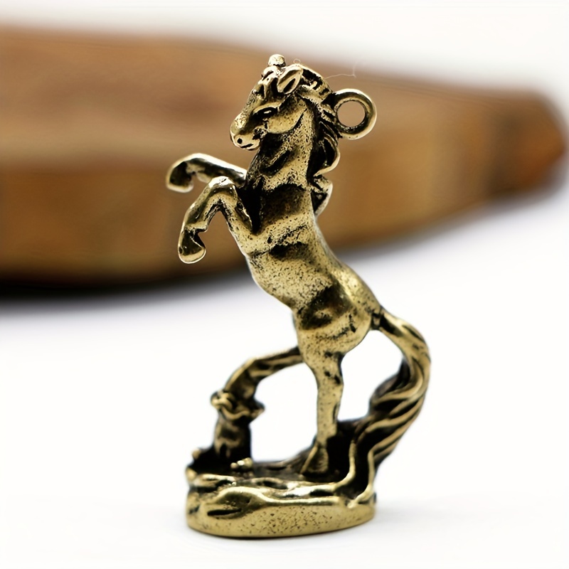 

Vintage Brass Horse Keychain - Pure Metal Zodiac Charm, Intricately Horse Figurine, Ideal For Desk Decor & Tea Pet Accessory,