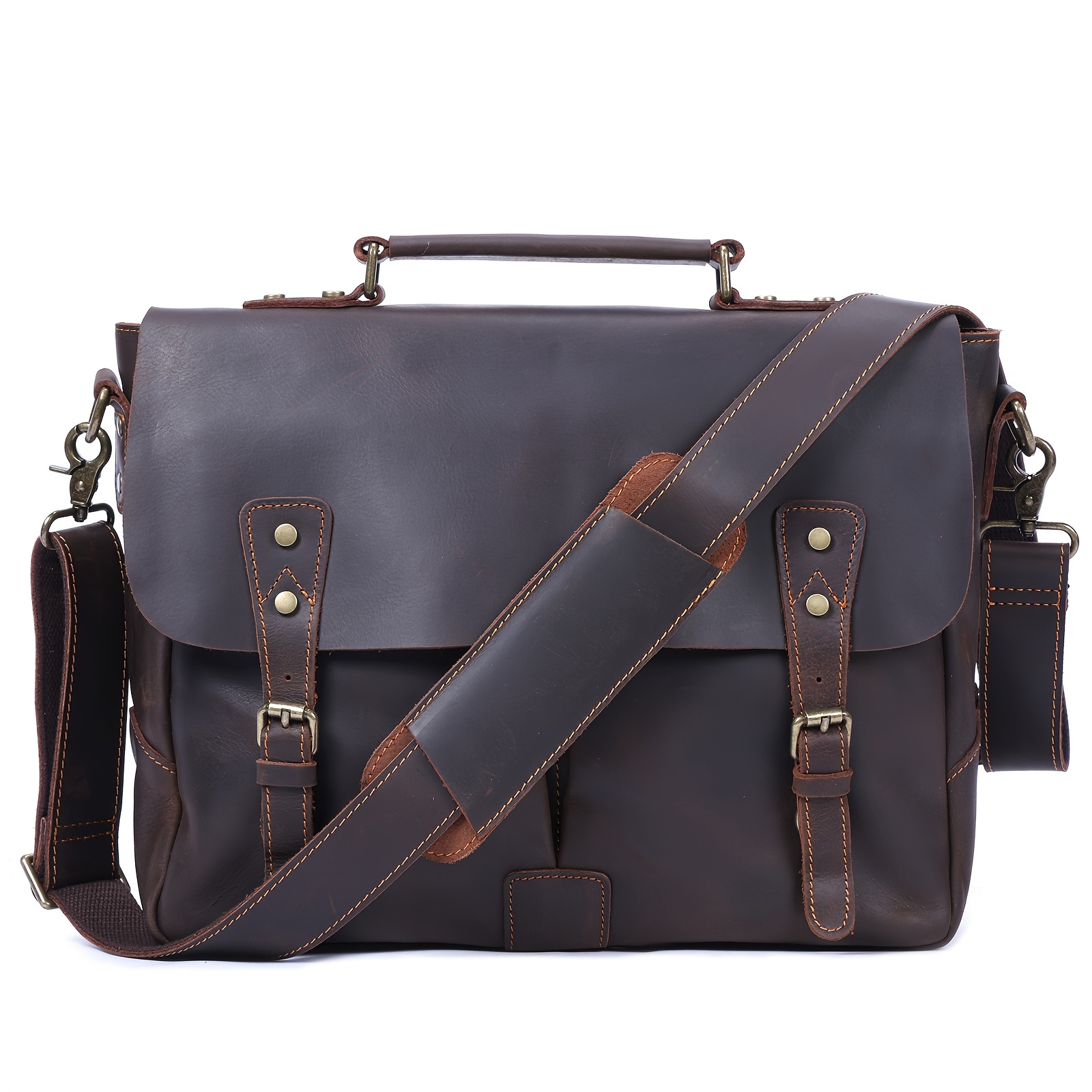 Men\'s Vintage Genuine Leather Briefcase Crossbody Bag, Bags For Work & Business
