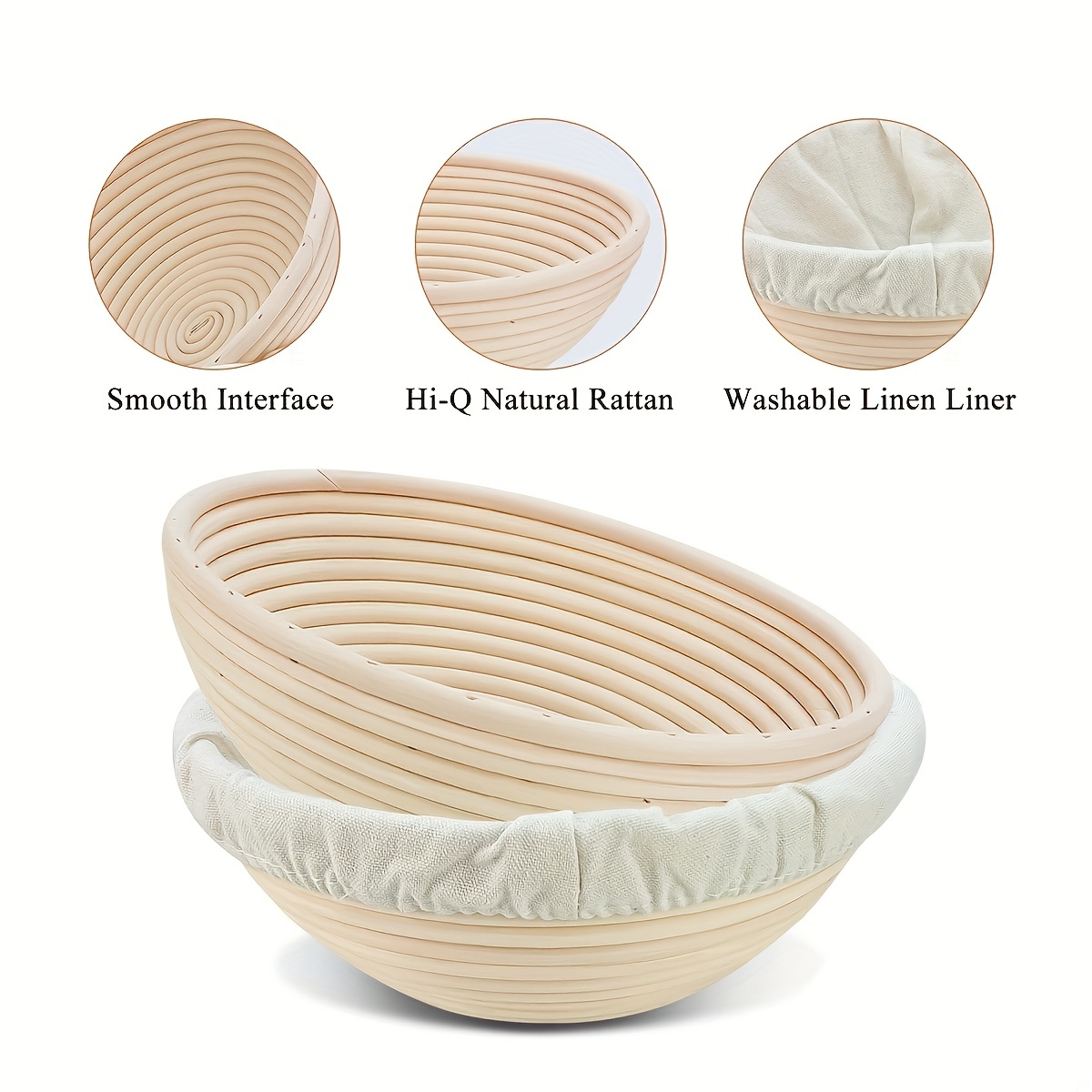 1pc bread proofing basket round oval bread proofing basket with proofing liner cloth fermentation basket natural rattan bowl yeast bread dough   basket   making for professional home bakers details 2