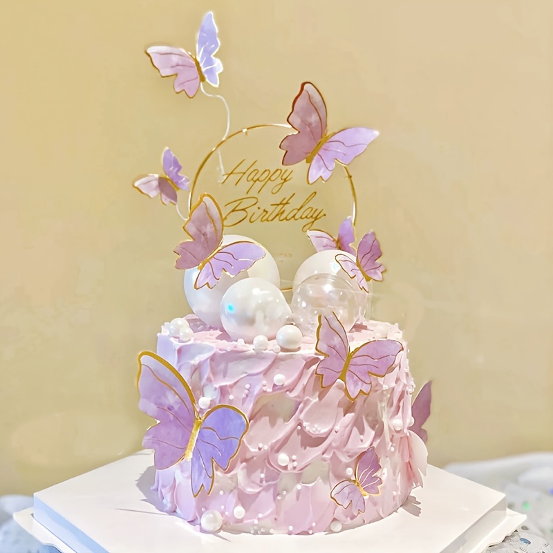 12pcs/set Paper Cake Decoration, Hollow Out Butterfly Design Cake  Decoration For Party